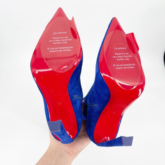 Christian Louboutin Condora Botta Alta Galactiqueen Blue Suede OTK Boots EU 37 - Picture 10 of 12